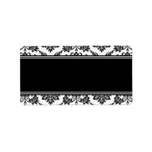 Étiquettes de adresse de Mariage damassé noir et b