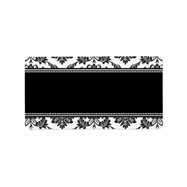 Étiquettes de adresse de Mariage damassé noir et b (Devant)