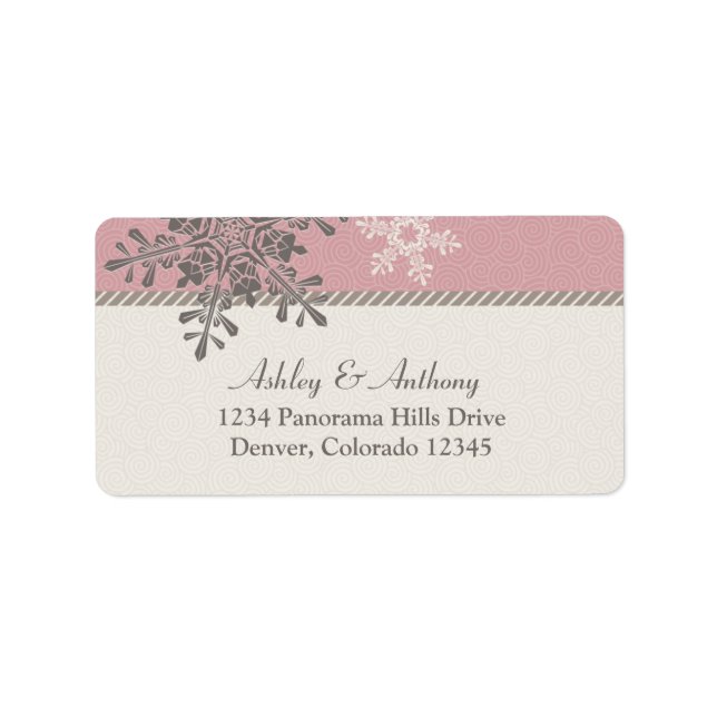 Étiquettes de adresse de mariage hivernal rose flo (Devant)