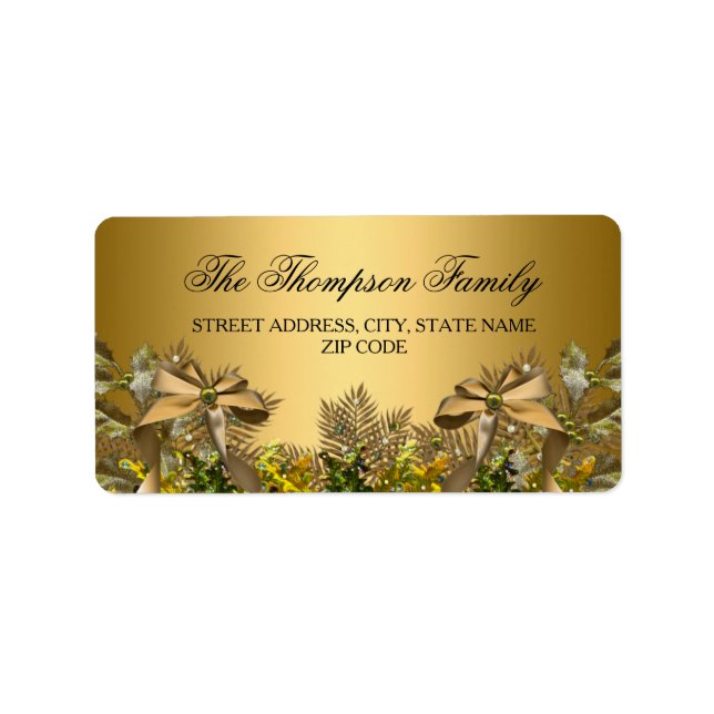 Étiquettes de adresse de Noël Gold Foliing & Bow (Devant)