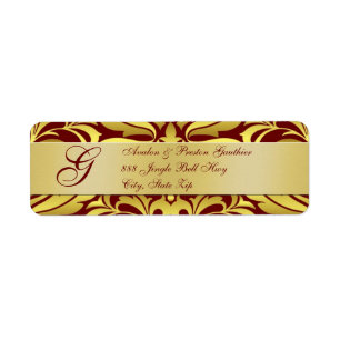 Étiquettes de adresse de Noël Gold & Red Damask
