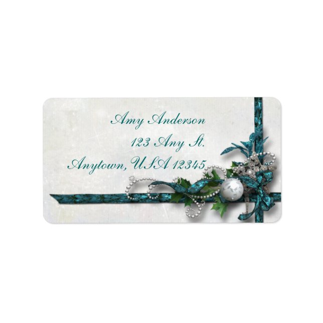 Étiquettes de adresse de Noël Turquoises et argent (Devant)