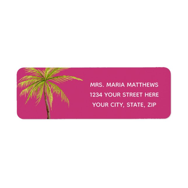 Étiquettes de adresse de plage rose Tropical Palm  (Devant)