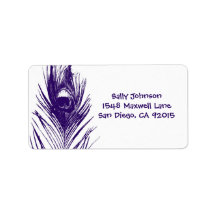 Étiquettes de adresse de plumes de paon violet