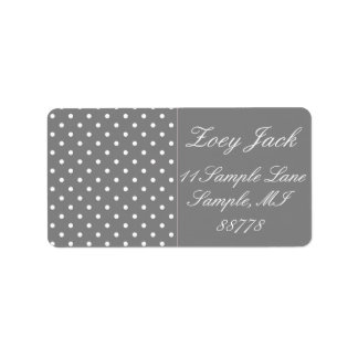 Étiquettes de adresse de points de polka gris