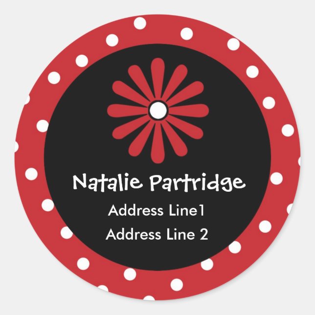 Étiquettes de adresse de points Polka rouges et bl (Devant)
