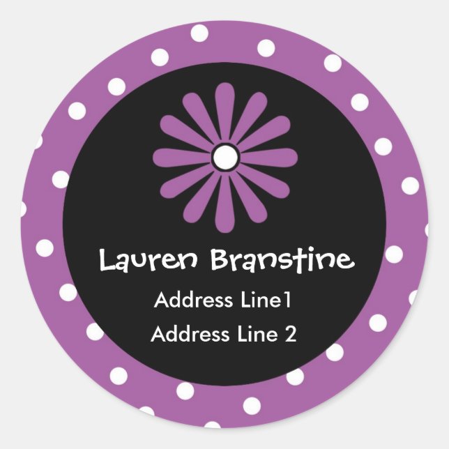 Étiquettes de adresse de points Polka violet et bl (Devant)