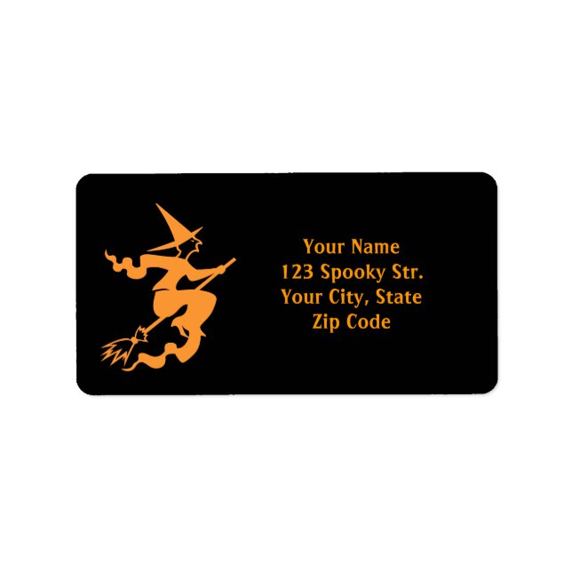 Étiquettes de adresse d'Halloween | sorcière sur l (Devant)