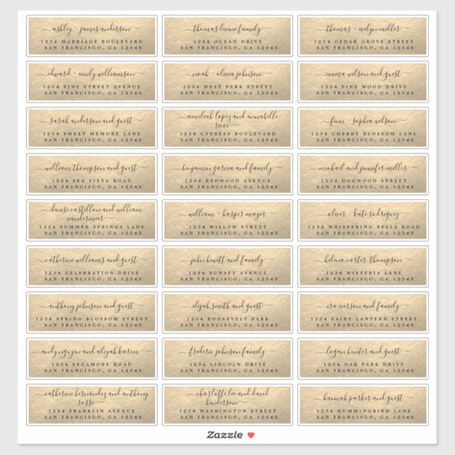 Étiquettes de adresse d'invités Gold Mariage perso (Feuille)