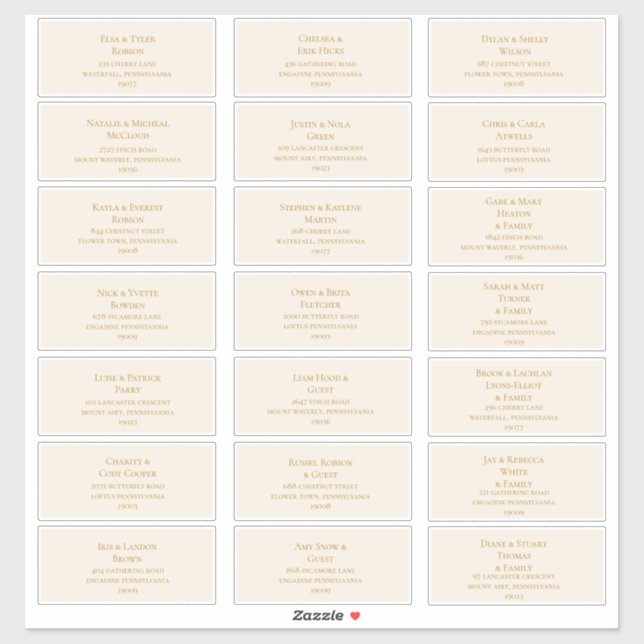 Étiquettes de adresse d'or et d'ivoire simples élé (Feuille)