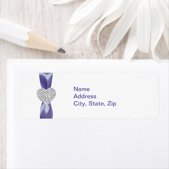 Étiquettes de adresse du coeur bleu violet Diamond (En situation)