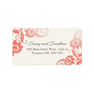 Étiquettes de adresse floraux de corail élégant