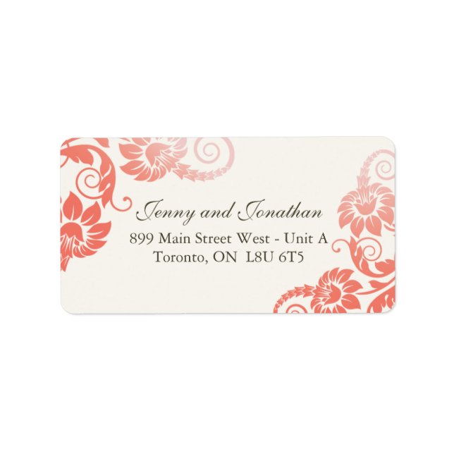 Étiquettes de adresse floraux de corail élégant (Devant)