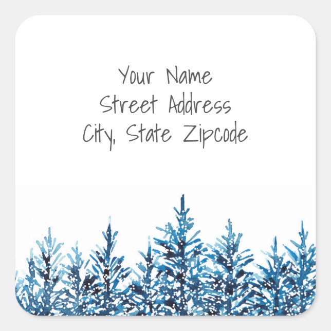 étiquettes de adresse 'Hiver Blue Watercolor Pine  (Devant)