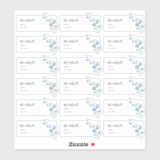 Étiquettes de adresse invités Blue Eucalyptus Spri (Feuille)