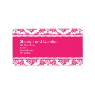 Étiquettes de adresse Mariage damassé rose chaud