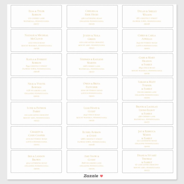 Étiquettes de adresse Mariage de police or simple  (Feuille)