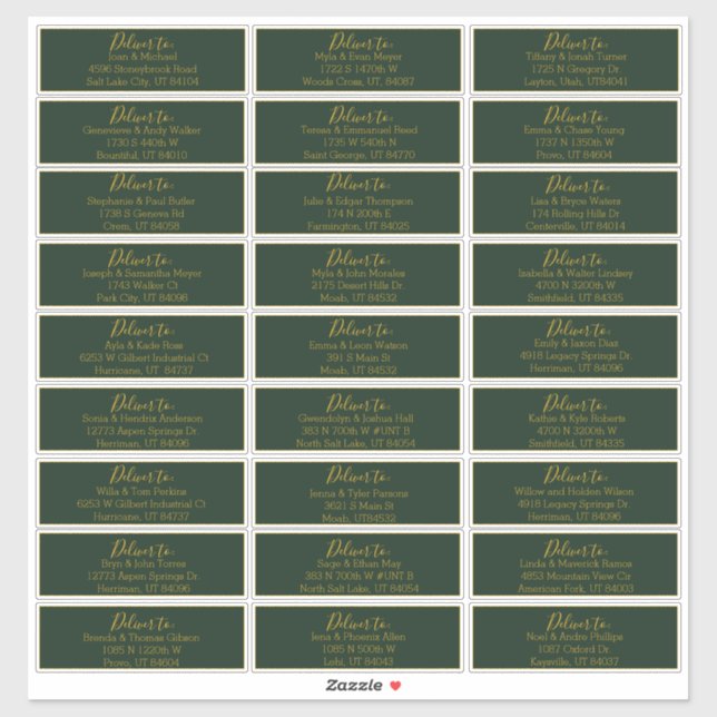 Étiquettes de adresse Mariages Emerald Gold Script (Feuille)