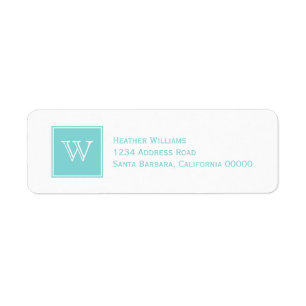 Étiquettes de adresse Monogramme Carré Turquoise