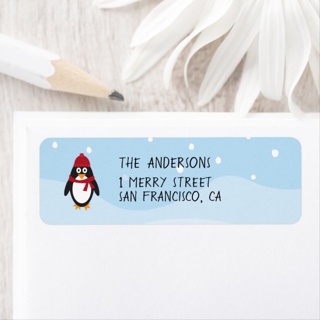 Étiquettes de adresse pingouins pour Noël des Fête (En situation)