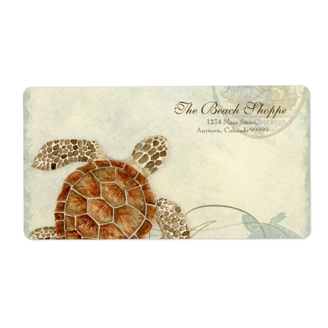 Étiquettes de adresse - Plage côtière de la tortue (Devant)