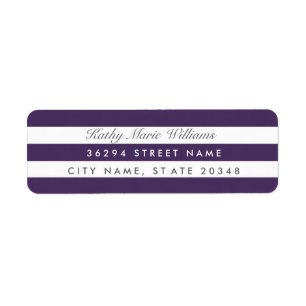 Étiquettes de adresse rayés pourpres chics