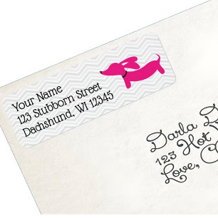 Étiquettes de adresse rétro rose et gris Dachshund