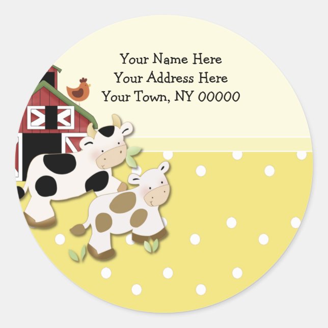 Étiquettes de adresse ronds bébé Moo vache jaune (Devant)
