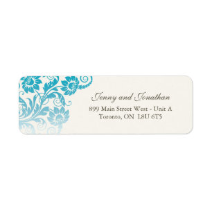 Étiquettes de adresse RSVP floraux Turquoises élég