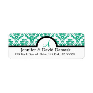 Étiquettes de adresse turquoises Mariage damassé M