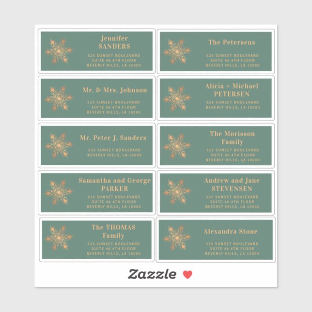 Étiquettes de adresse verts flocon d'or de Noël (Feuille)