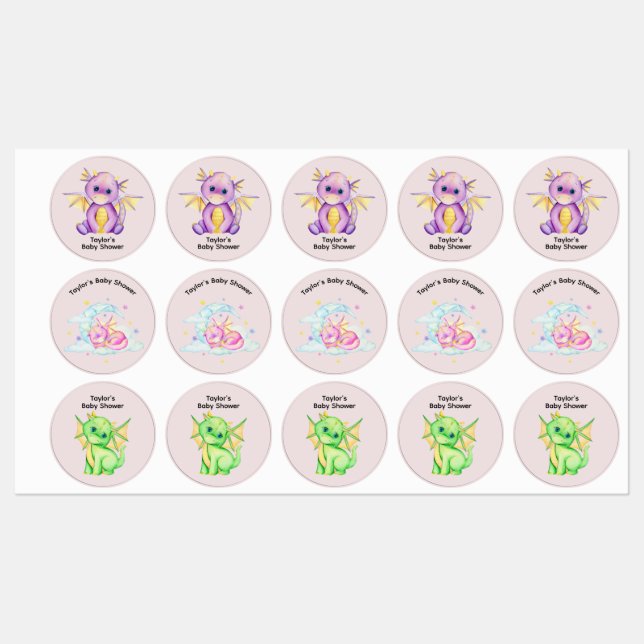 Étiquettes de Baby showers à thème Dragon (Feuille)