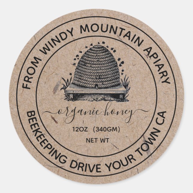 Étiquettes de bocaux en papier Kraft pour miel bio (Devant)