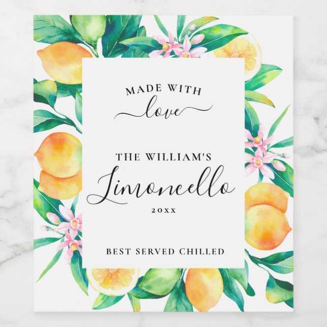 Étiquettes de boisson de Limoncello maison personn (Étiquettes simples)