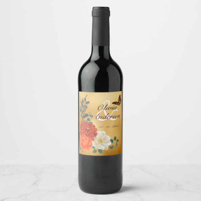 Étiquettes de boissons papillon floral pour mariag (Devant)