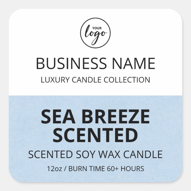 Étiquettes de bougie de soja blanc demi-bleu (Devant)