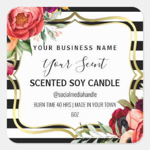 Étiquettes de bougie de soja encadrée en or floral