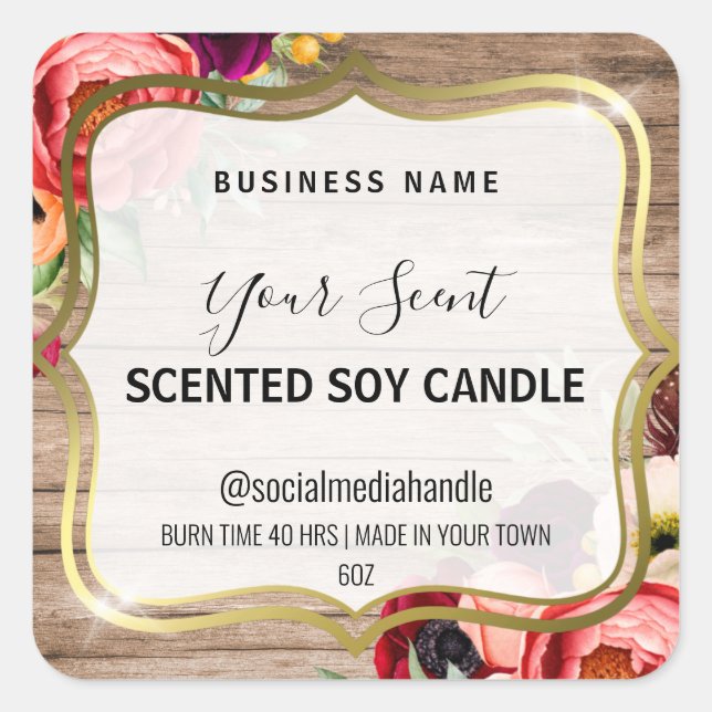 Étiquettes de bougie de soja parfumé à la florale (Devant)