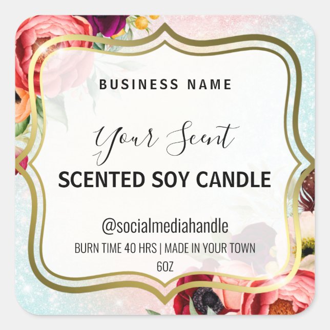 Étiquettes De Bougie De Soy Parfumé D'Or Blanc Et  (Devant)