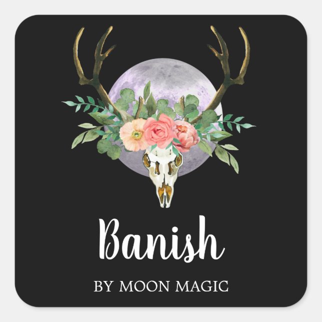 Étiquettes de bougie d'intention crâne et lune (Devant)