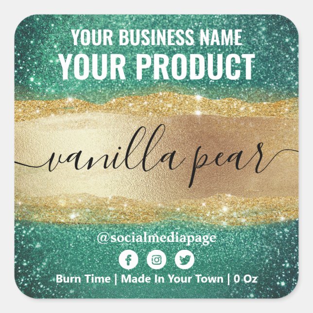 Étiquettes De Bougie Parfumé Turquoise Et Or (Devant)