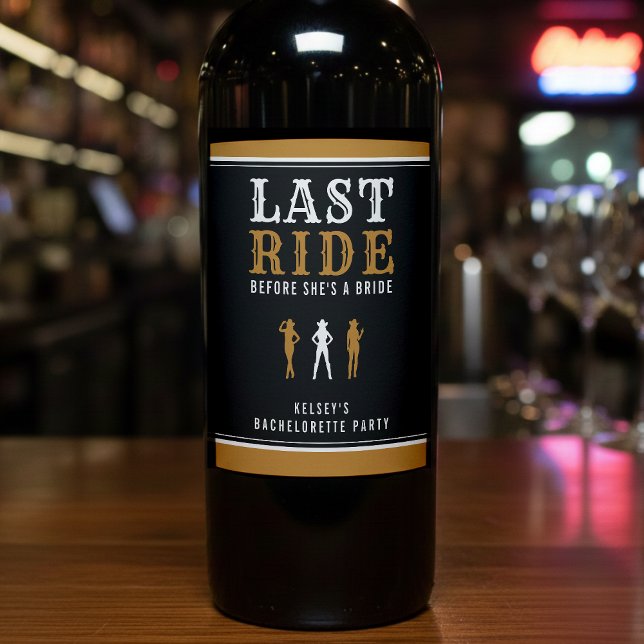 Étiquettes de bouteille de vin pour enterrement de (Cowgirl Bachelorette Party Last Ride Brown Wine Label
)