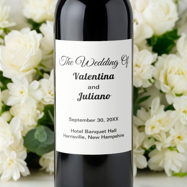 Étiquettes de bouteille de vin pour mariage Noir e (Typography style black and white wedding wine bottle label)