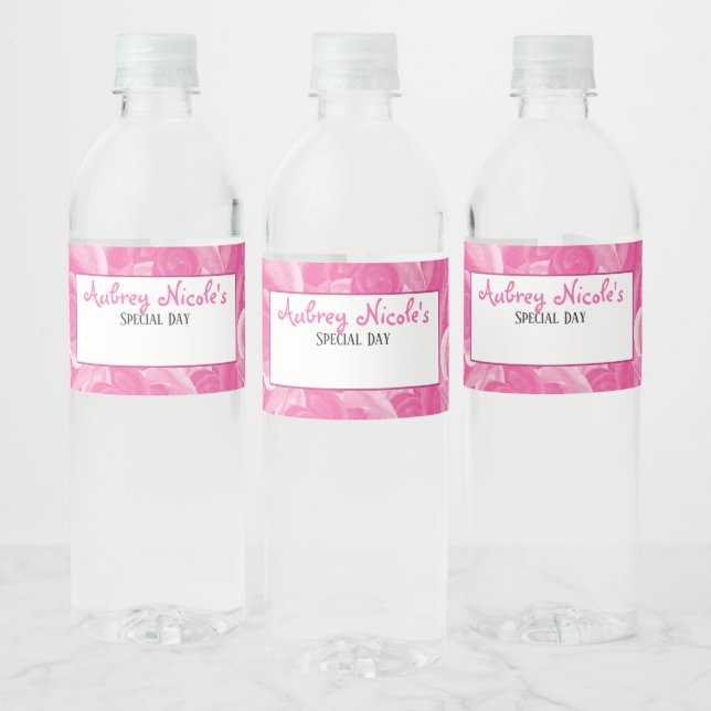 Étiquettes de bouteille d'eau Rose Pâle Inscriptib (Bouteilles)