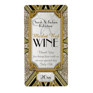 Étiquettes de bouteilles de vin   Art Déco Or+Taup