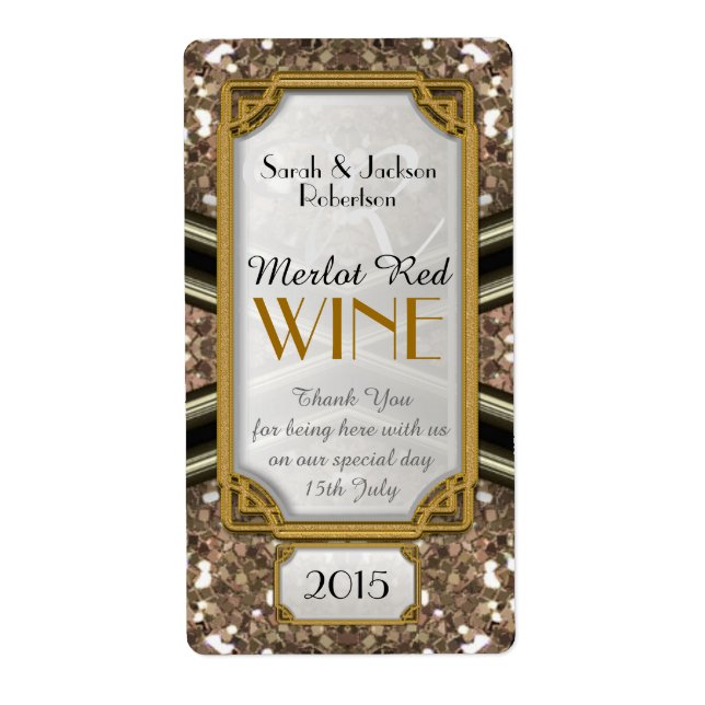 Étiquettes de bouteilles de vin Black Gold Sparkle (Devant)