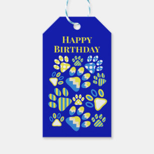 Étiquettes de cadeau d'anniversaire bleu jaune emp