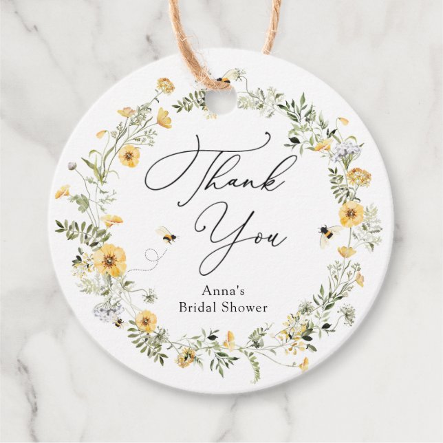 Étiquettes de cadeau de douche de mariage abeille  (Devant)