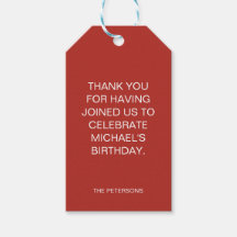Étiquettes de cadeau de fête d'anniversaire Merci