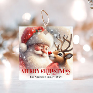 Étiquettes de cadeau de Noël Art mignon de Santa e